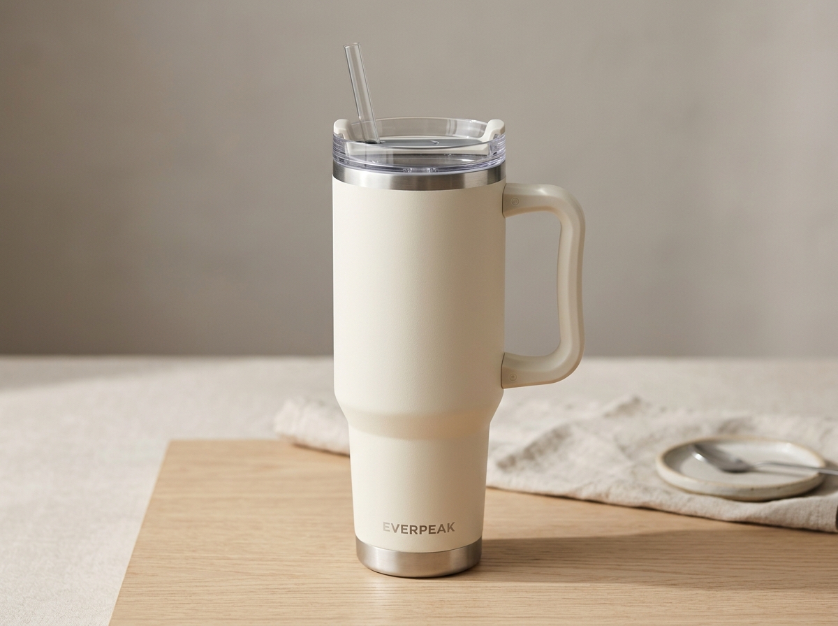 40 oz Insulated Stainless Steel Trek Tumbler with Ergonomic Handle & Straw Lid (1,200ml)