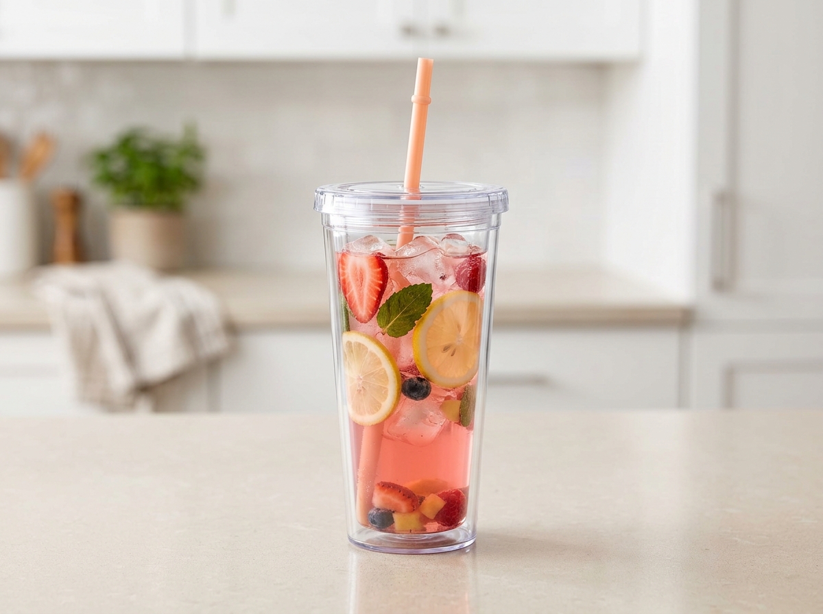 24 oz Double-Wall Insulated Acrylic Iced Coffee Tumbler with Reusable Straw (720ml)