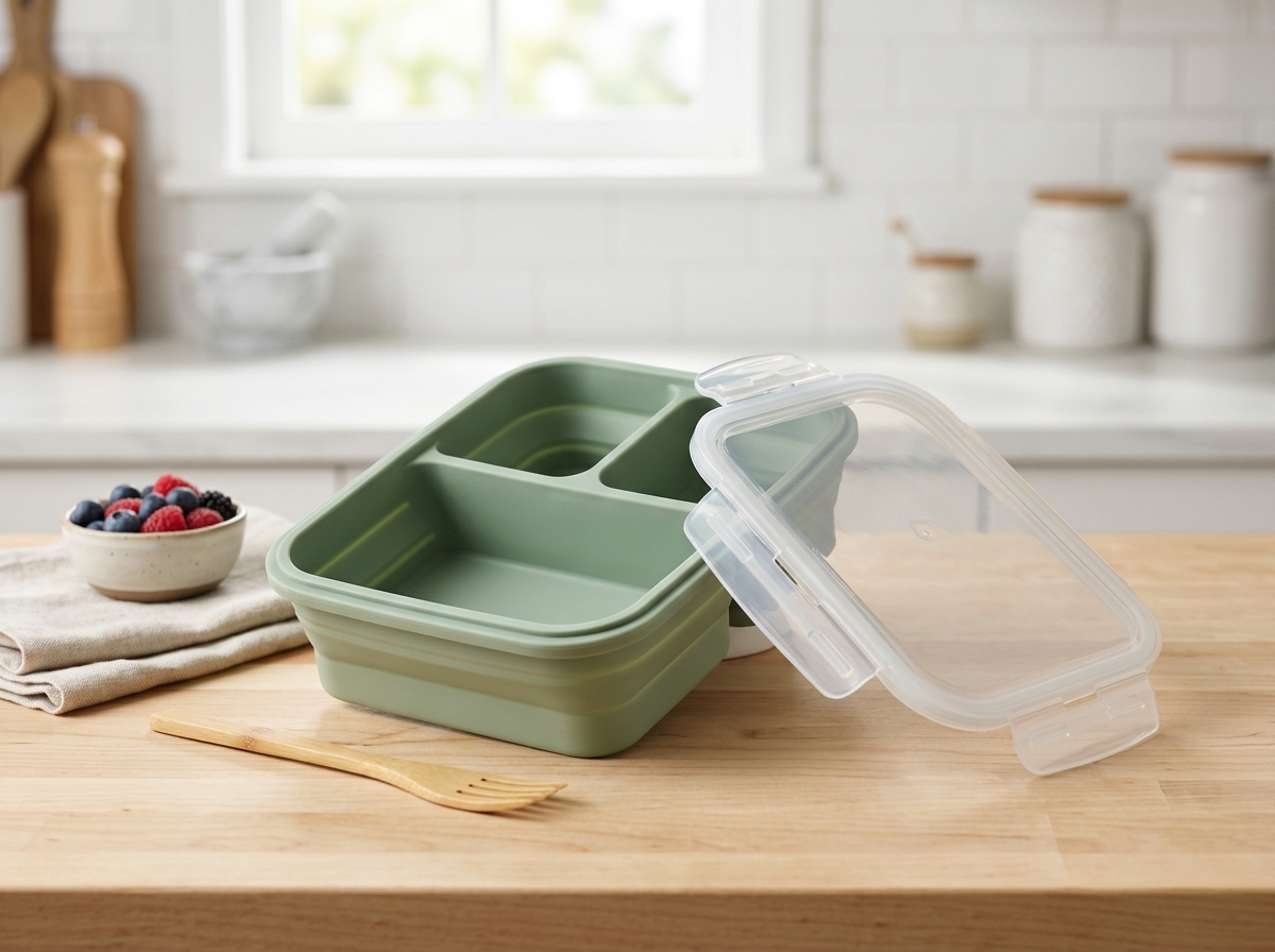 3-Compartment Collapsible Platinum Silicone Bento Platform (1,000ml)