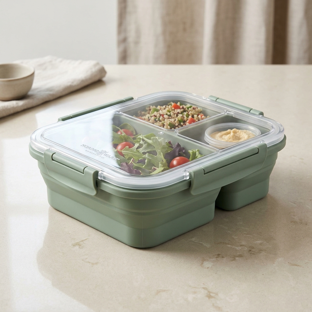 Collapsible 3-Compartment Space-Saving Meal Prep Bento (1,000ml)