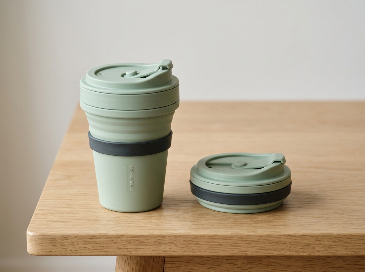 550ml Collapsible Platinum Silicone Travel Coffee Cup with Leakproof Stopper (18.5 oz)