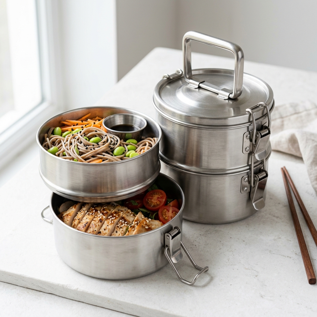 Double-Tier Stainless Steel Tiffin Lunch Carrier (1,200ml)