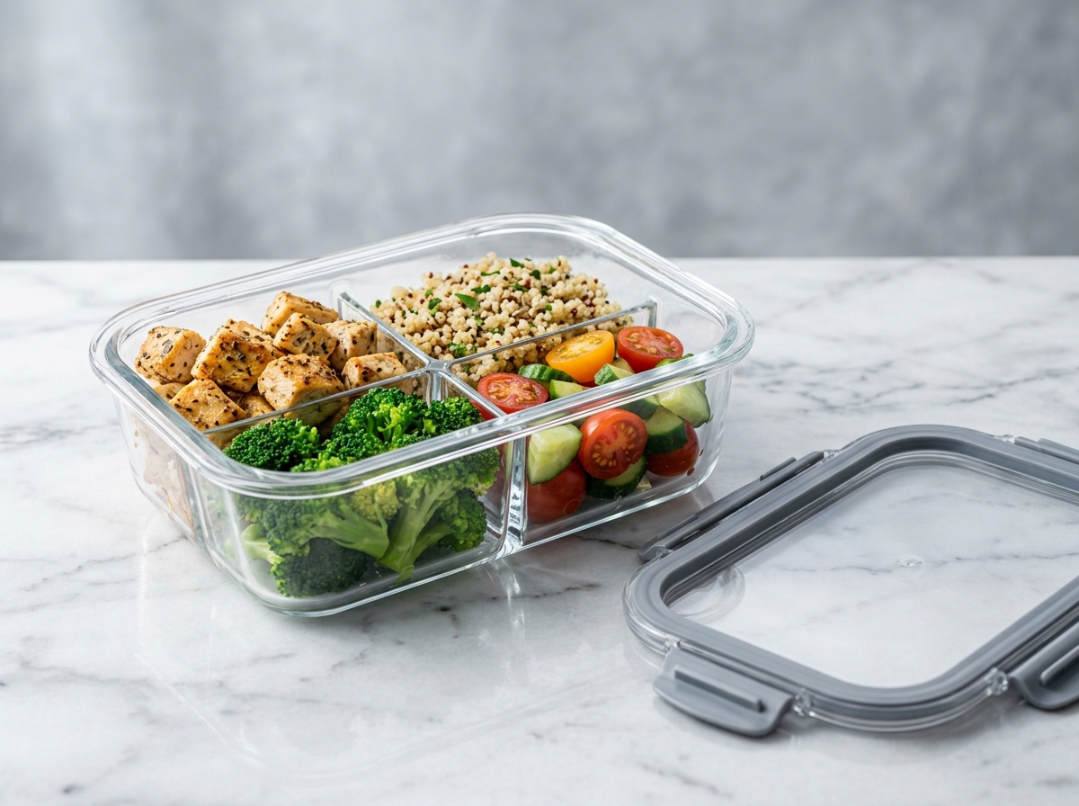 4-Compartment High-Borosilicate Glass Meal Prep Bento with Divided Lid (1,150ml)
