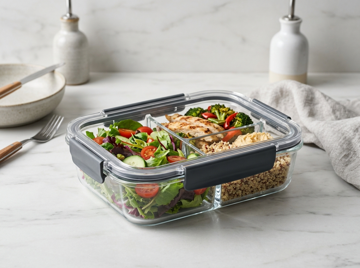 3-Compartment High-Borosilicate Glass Bento Box (1,050ml)
