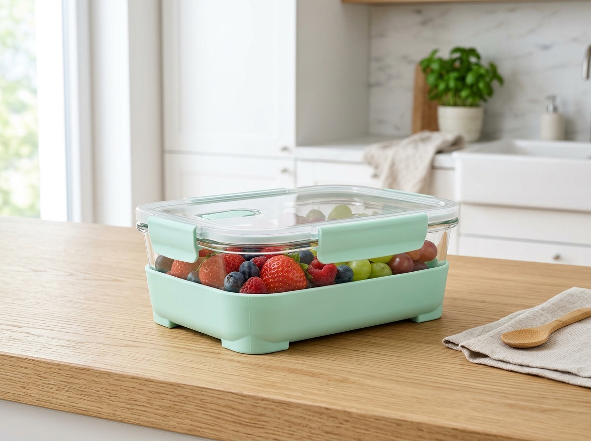 Kids Spill-Proof Borosilicate Glass Food Box with Silicone Sleeve (600ml)