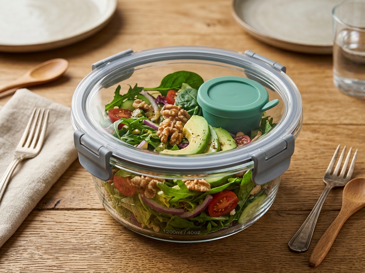 Round Borosilicate Glass Salad & Soup Bowl with Clip Lid (1,200ml)