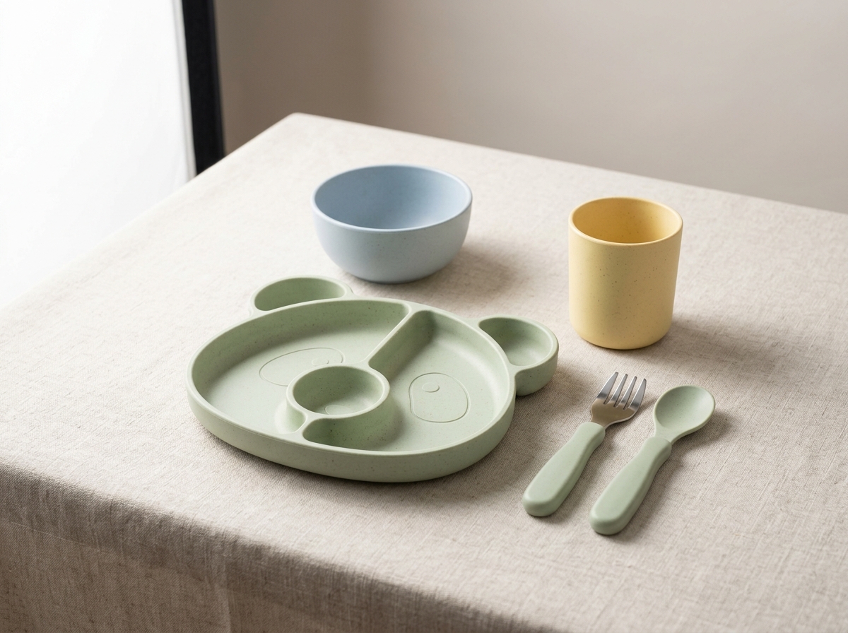 5-Piece Eco Bamboo Fiber Divided Animal Plate Set