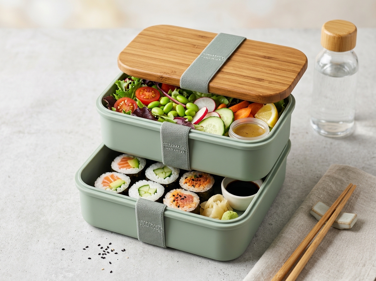 Dual-Tier Stackable Platinum Silicone Lunch Box with Elastic Band (1,200ml)