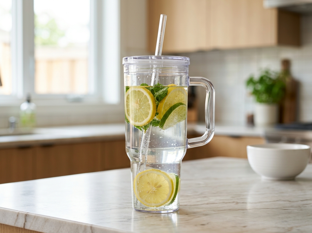 40 oz Crystal-Clear Tritan™ Travel Tumbler with Handle and Silicone Straw (1,200ml)