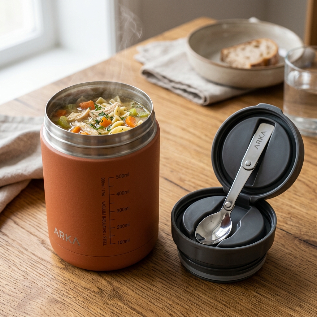 Wide-Mouth SUS 304 Vacuum Food Jar with Folding Spoon (500ml)