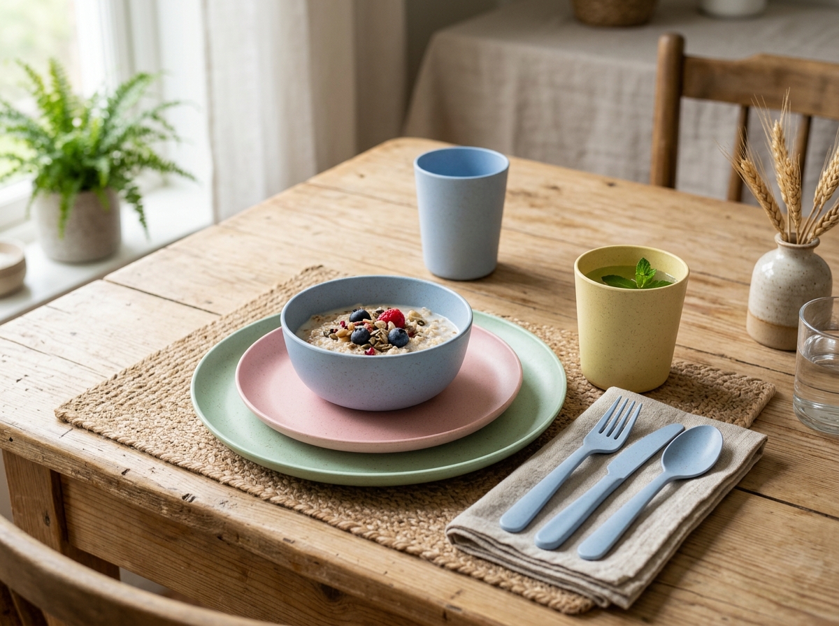 Wheat Straw 5-Piece Kids Compartment Dinnerware Set with Cup & Utensils
